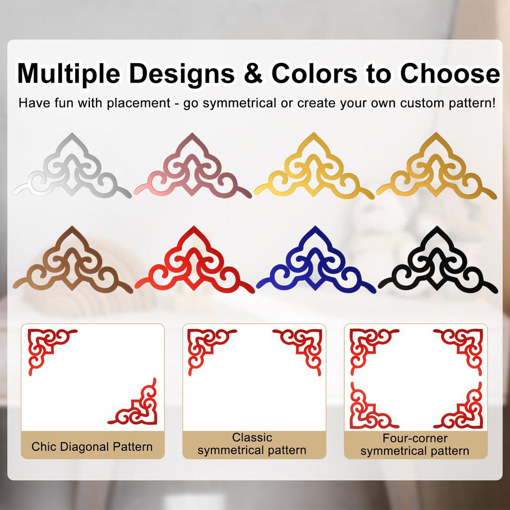 uxcell Hollow Mirror Decorative Acrylic Corner Decorative Wall Mirror Stickers for Living and Office Decor X 4-Pack Stickers, Stickers, Bathroom,