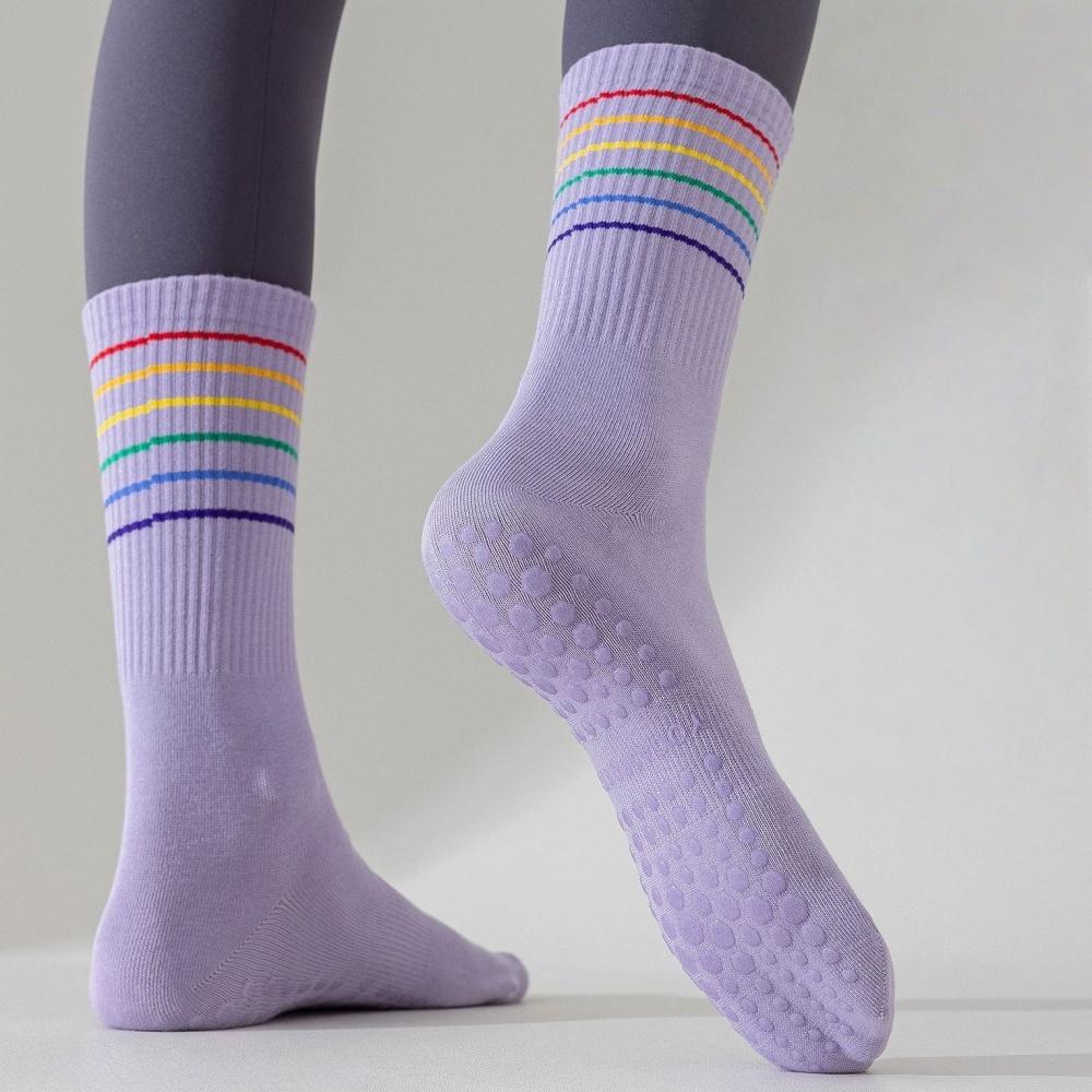 1 Pair Yoga Socks Anti Slip Silicone Mid-Calf Women Sports Socks 95% Cotton Sweat-Absorbent Anti-Odor Breathable Socks