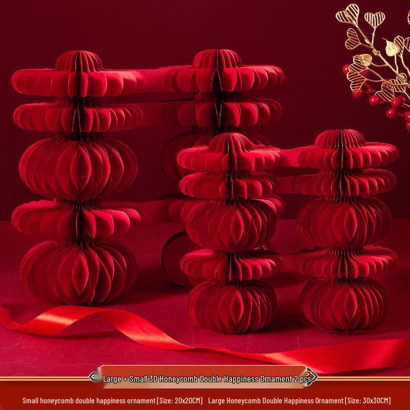 Foldable 3D Double Happiness Wedding Tabletop Ornament - High-End Wedding Room Decoration