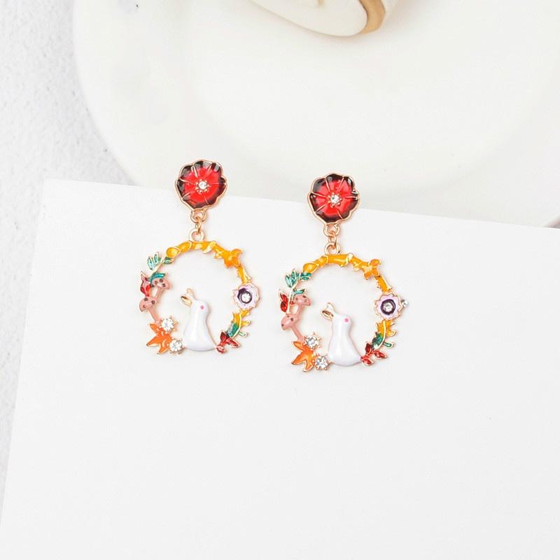New Exquisite Enamel Glaze Rabbit Mushroom Flower Earrings Earrings Simple and Fresh Personality Cute