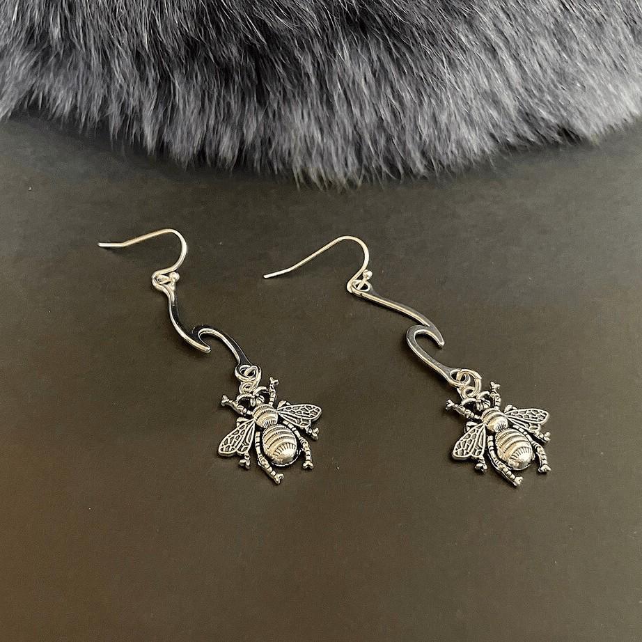 Handcrafted Bohemian Silver Bumblebee Dangle Earrings