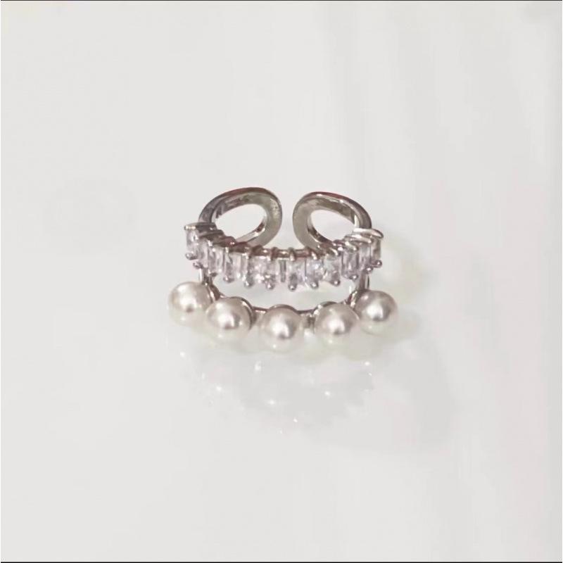 Elegant Multi-Gem Double Layer Open Ring for Women Adjustable