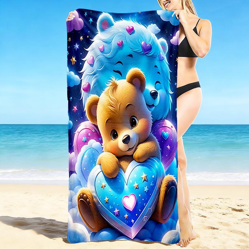 1Pc Teddy Bears Clouds Beach Towel, Quick Dry, Multi-Use for Beach Pool Gym Yoga Home Travel, Christmas, Halloween, Xmas Gift M928209