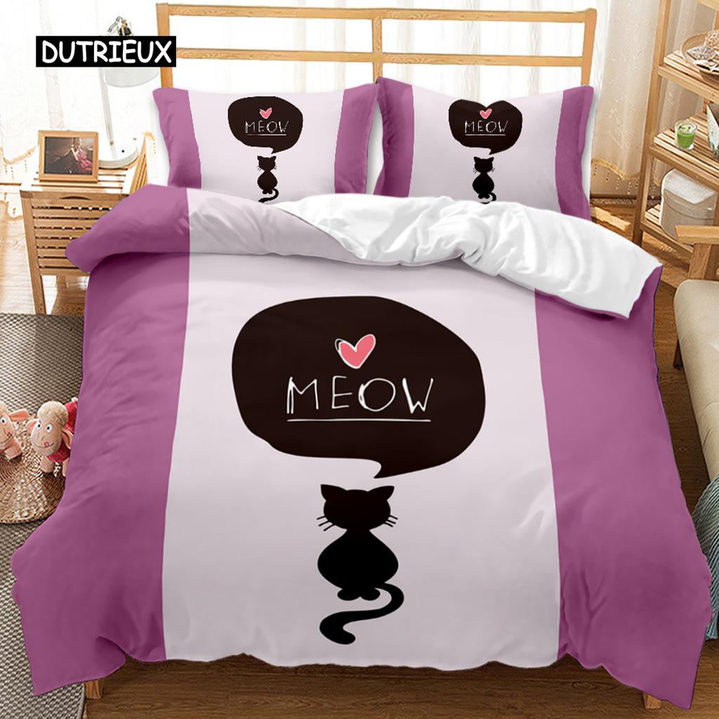 Cartoon Bed Cover Kawaii Room Cozy Reversible Comforter Cover Adorable Cartoon Animal Kitten Lovely Love-themed Long-lasting Polyester Qulit Cover
