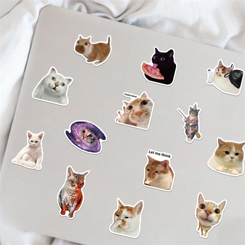 50Pcs Viral Cat Meme Doodle Stickers - Cute Trendy Kitty Expressions For Diy Decoration