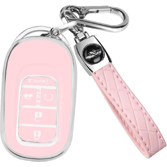 

QBUC for Honda Key fob Cover with Keychain,Car Key Case Protector Compatible with 2022-2026 Honda Accord Civic HRV CRV Pilot Smart Remote Key (Pink) A:pink