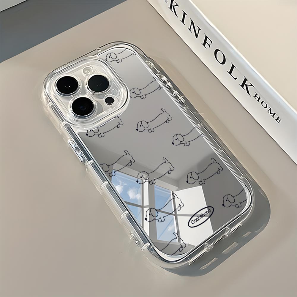 Simple Cute Dachshund Dog Back Mirror Phone Case For iPhone 17 16 15 14 13 12 11 Pro Max X XR XS 7 8 Plus Air Shockproof Cover iPhone 16 Pro Max прозрачный