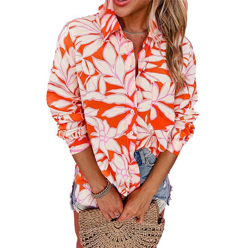 

American Shiying Floral Print Lapel Shirts Women 2025 Autumn New Color Matching Commuter All-Match Shirt Women Florals XL code fits (70.00 kg-75.00 kg