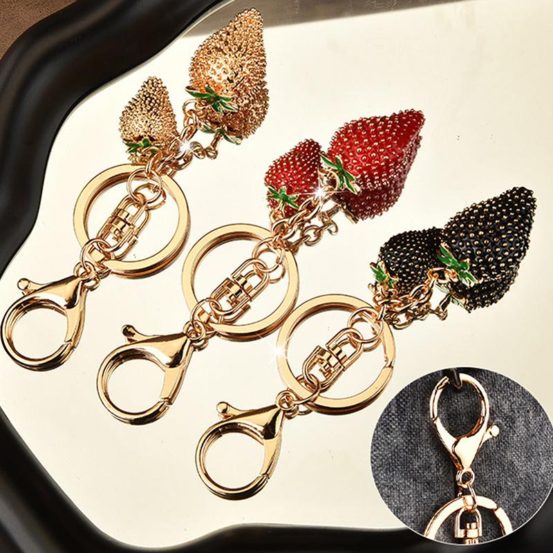 Fashionable Strawberry Pendant Keychain For Women Girls Cute Trendy Charm Keyring Car Key Ring Backpack Decoration Gifts