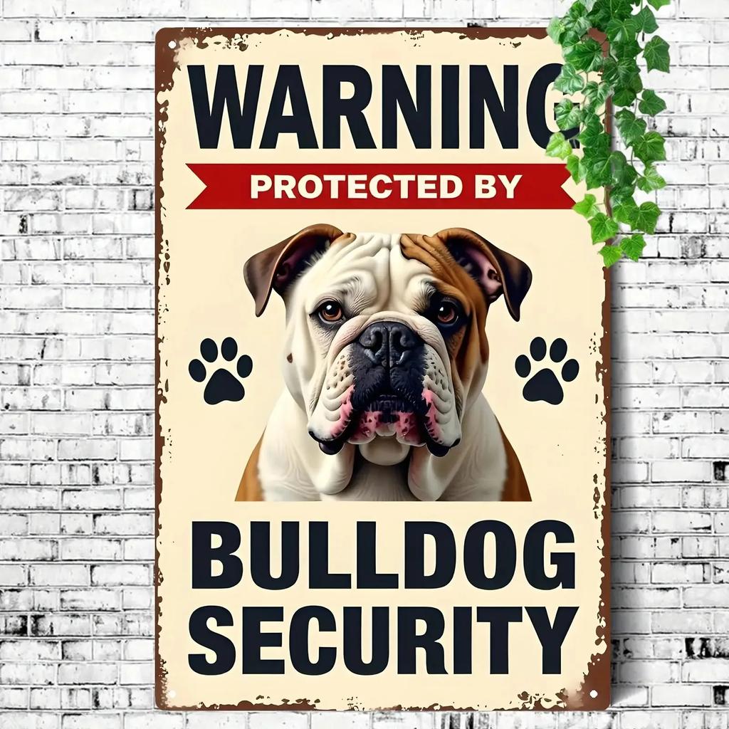 Vintage Bulldog Security Tin Sign X Inch Heavy Duty Metal Wall Decor