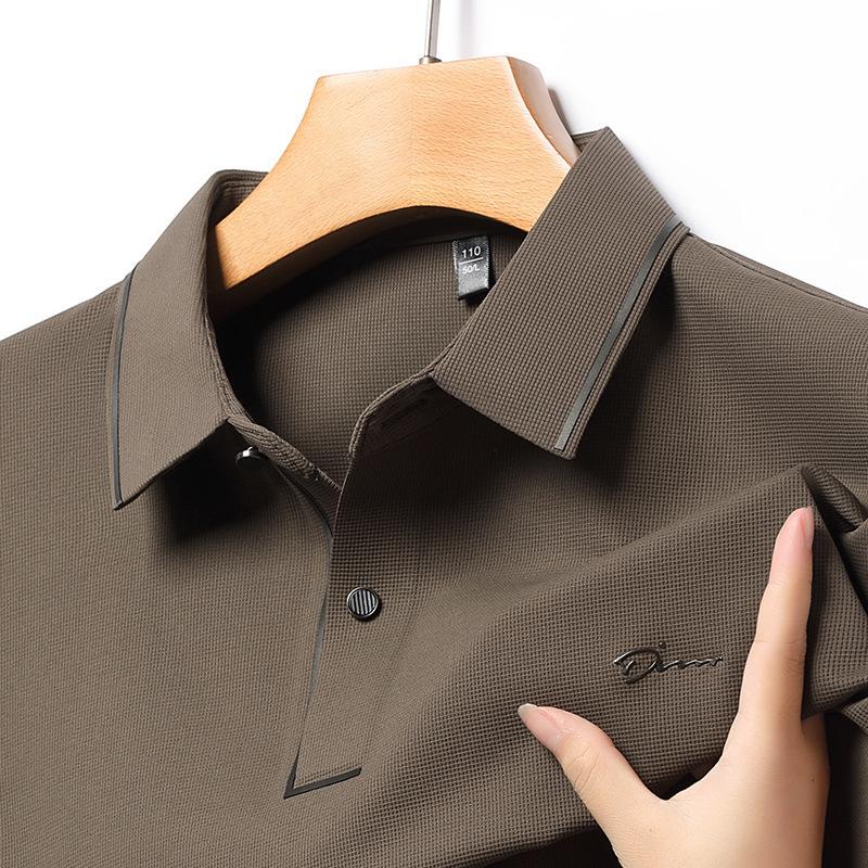 Waffle Seamless New Long-sleeved T-shirt Men's Lapel Business Casual Spring and Autumn Polo Shirt Middle-aged Dad Wear