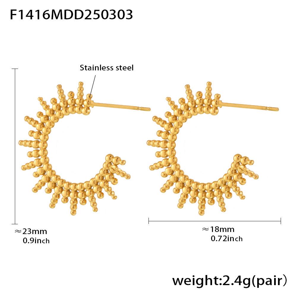 Qiong Yao Gold C-Shaped Geometric Polka Dot Earrings - Simple & Elegant Stainless Steel PVD Plated