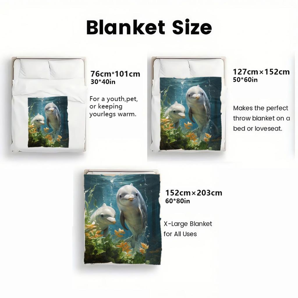 Dolphins Underwater HD Printed Blanket - Ultra-Soft Flannel Plush Bedspread with Realistic Dolphin & Marine Life (Dolphins, Fish