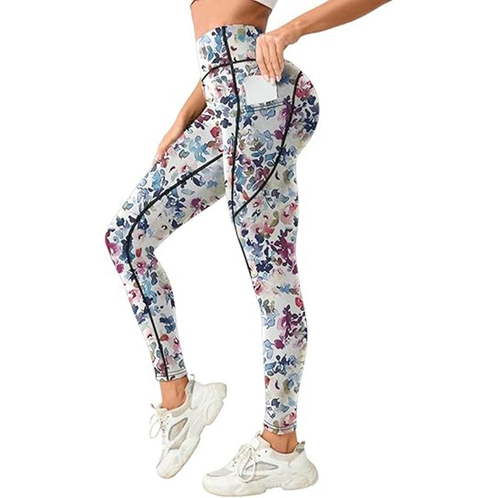 Women's Fashion Color Stitching High Waist Hip Pocket Outdoor Sports Pants Fitness Tight Base Cropped Pants
