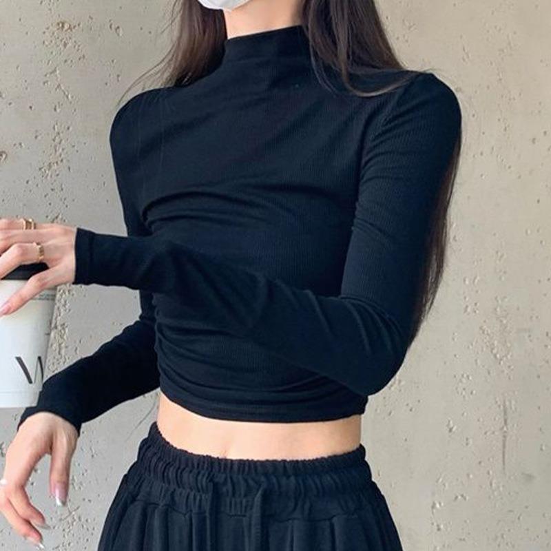 Women S Slim Fit Half High Neck Long Sleeve T Shirt For Autumn Base Layer