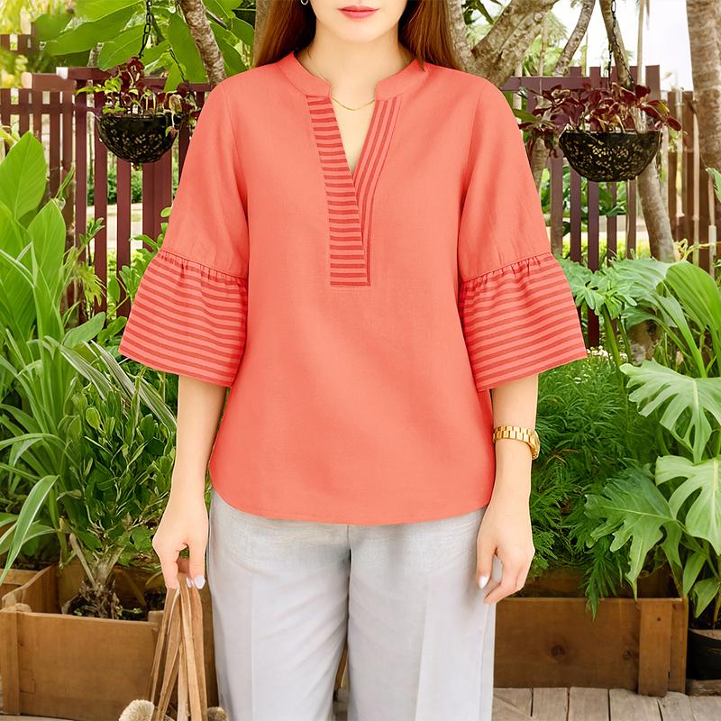 ZANZEA Women Casual V-Neck Loose 3/4 Sleeve Retro Blouse