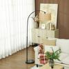 Rattan Floor Lamp for Living Room, Farmhouse Arc Standing Lamp with Dual-Layer Shade & Foot Switch
