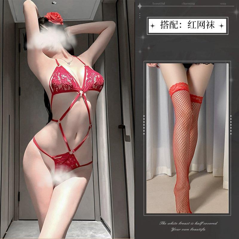 Sex underwear new sexy three-point gathering bra set hollow set strap open crotch free qqny women