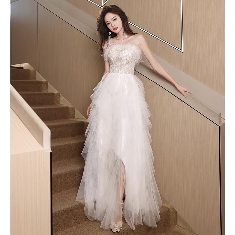 White Evening Dress Women's 1011 New High-end Light Luxury High-end Birthday Host Adult Ceremony Banquet Evening Dress