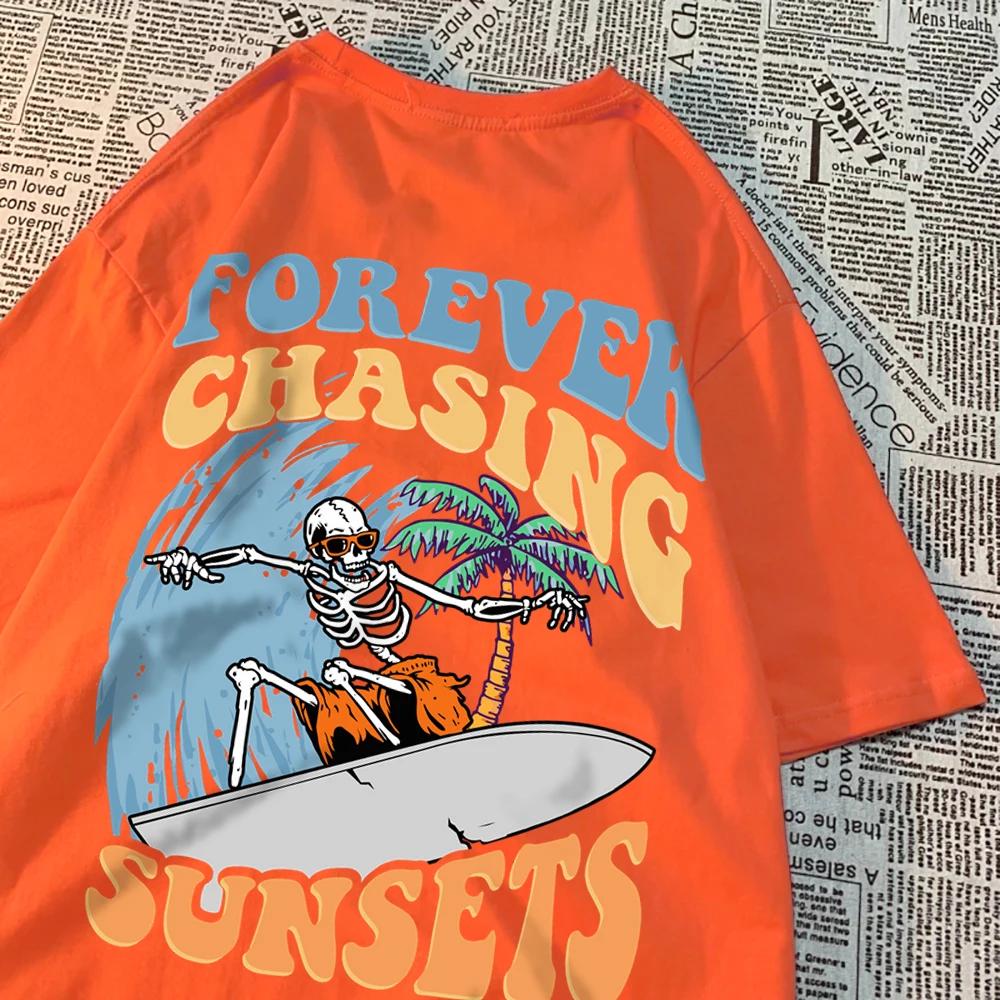 

Forever Chasing Sunsets Fun Pattern Clothing Men Casual Cotton T Shirt Casual Crewneck Streetwear Harajuku Summer T Shirts Women M бежевый