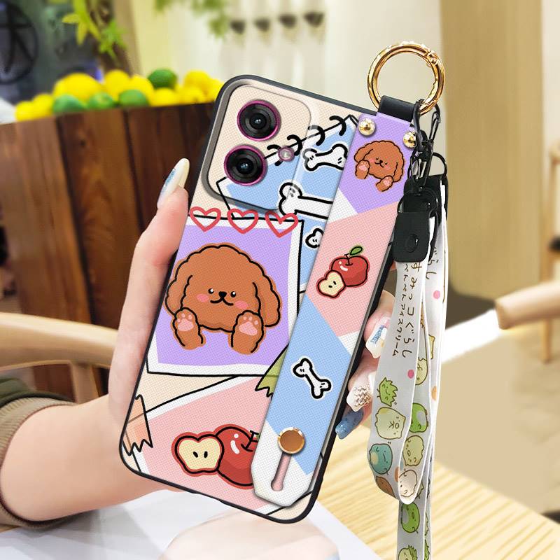 Silicone Cartoon Phone Case For MOTO G55 5G Anti-dust Phone Holder Cute Anti-knock Wrist Strap Soft Case Fashion Design