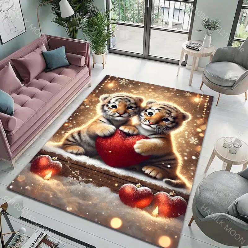 Zwei Niedliche Kleine Tiger Teppich für Wohnzimmer Schlafzimmer Sofa Kreative Fußmatte Heimdeko Bereichsteppich Große Größe Schneller Versand