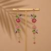 1 Pair Long Flower Drop Earrings Embellished Elegant Vintage Boho Style Earrings Sparkling Ear Needle Dangle Earrings Party
