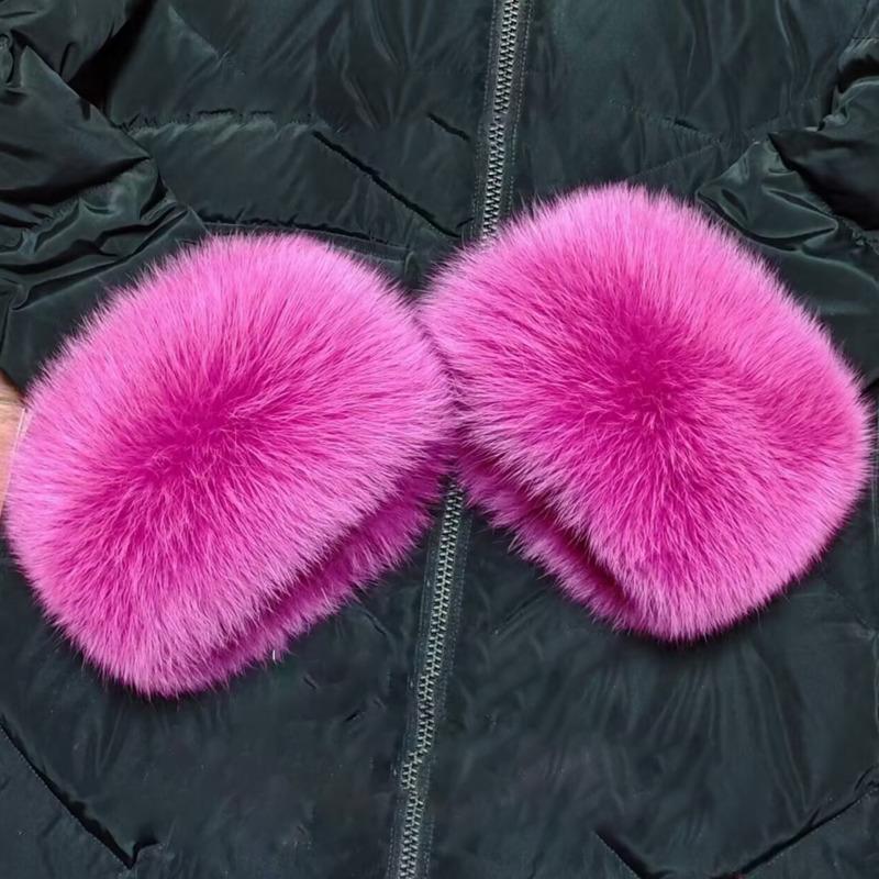 Real Fox Fur Cuffs Arm Warmer Winter Plush Windproof Women Wrist Cuff Sleeves Gloves Pompom Bracelet Wristband Sleeves Accessory