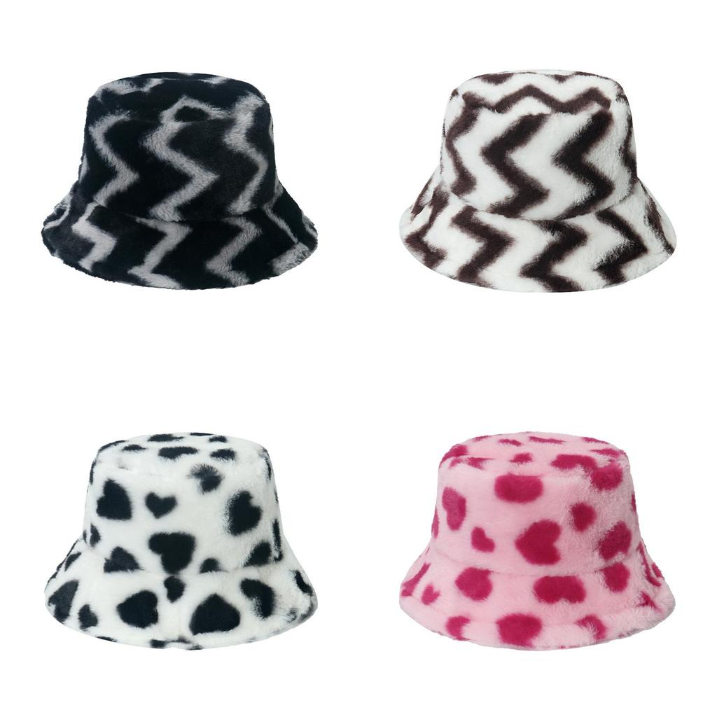New Arrival Winter Fashion Plush Bucket Hat Warm Hat Heart Ecg Wave Fisherman Hat Men Women Black