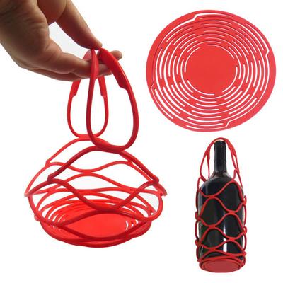 Sottobicchiere Multifunzione in Rete Portabottiglie in Silicone per Vino Cestino a Rete Portatile Portabicchieri Espandibile per Bottiglie Frutta Piatti Caldi