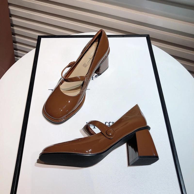

Мода 2024 Весна Осень Женские Туфли с пряжкой Кожаные Квадратные Туфли Квадратный Каблук Однотонные Женские Туфли 40