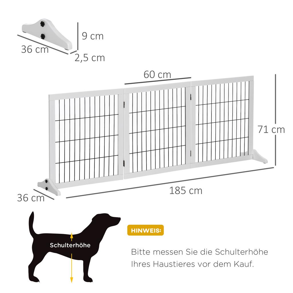 Dog Barrier Gate Freestanding Protective Gate with Feet 185 x 71 cm Wood Dog Gate Stair Safety Gate Stair Gate Dog Barrier Gate for Stairs, Doors