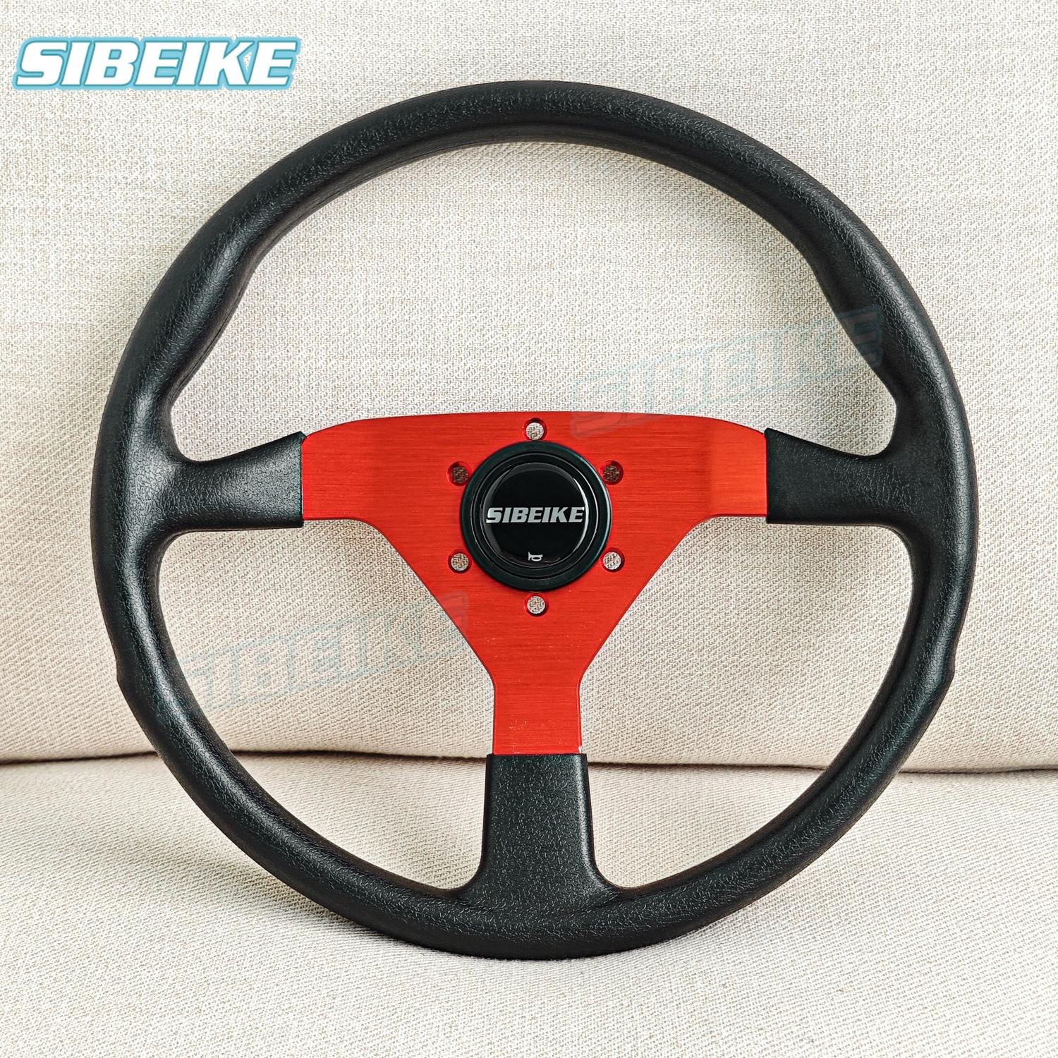 SIBEIKE 350mm PU Steering Wheel JDM Universal Flat Racing Sports Steering Wheel красный