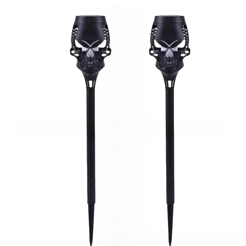 Solar Halloween Skull Lights Flickering Flame Torch Lights Waterproof LED Outdoor Decor for Patio Yard Path Landscape Lighting