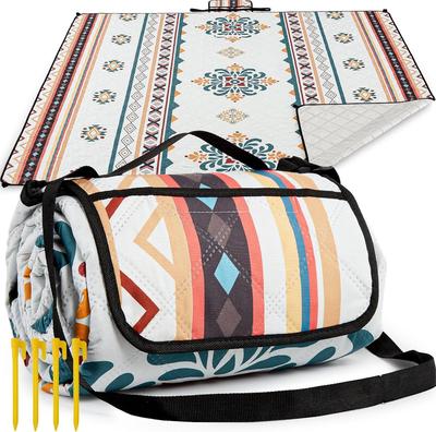 HAUSPROFI Waterproof Picnic Blanket with Aluminum Insulation On the Machine Compact Tent Inner Picnic Outdoor Cherry Blossom Includes Bohemian Pattern