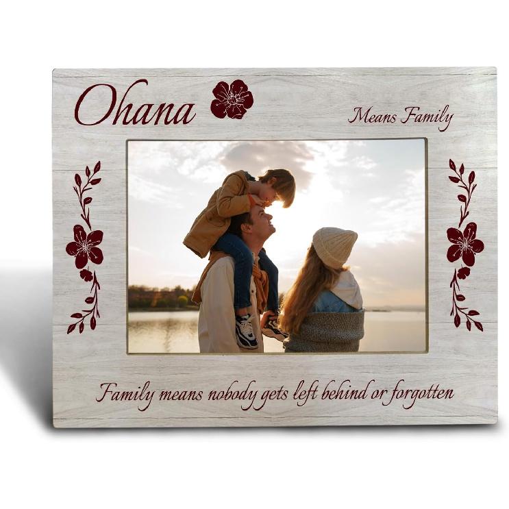 Family Picture Frame 5x7 Inch,Ohana Means Family Wooden Photo Frame,Hawaii Family s Reunion Gift,Gift For Mom Dad Grandma Grandpa,Hawaiian Ohana