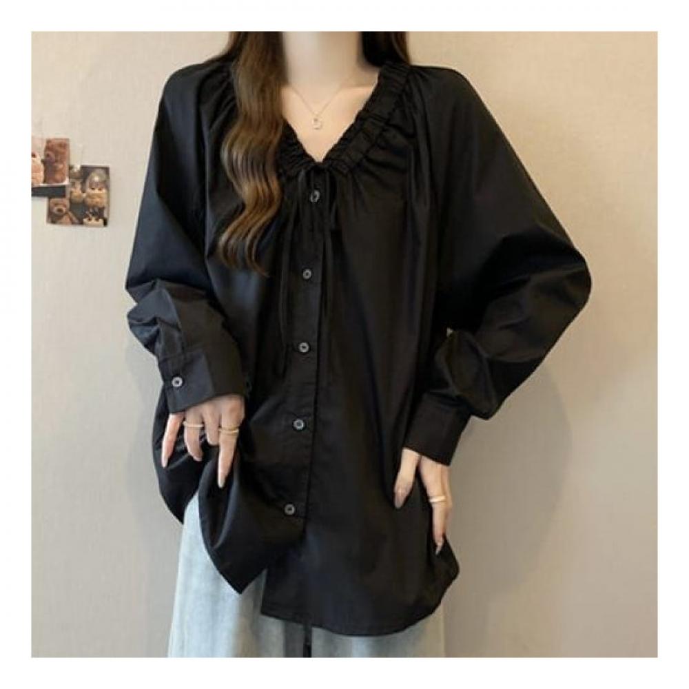 NaVaVa Women LoVely Frill Ribbon V Neck Long sleeVe Blouse Nb2329