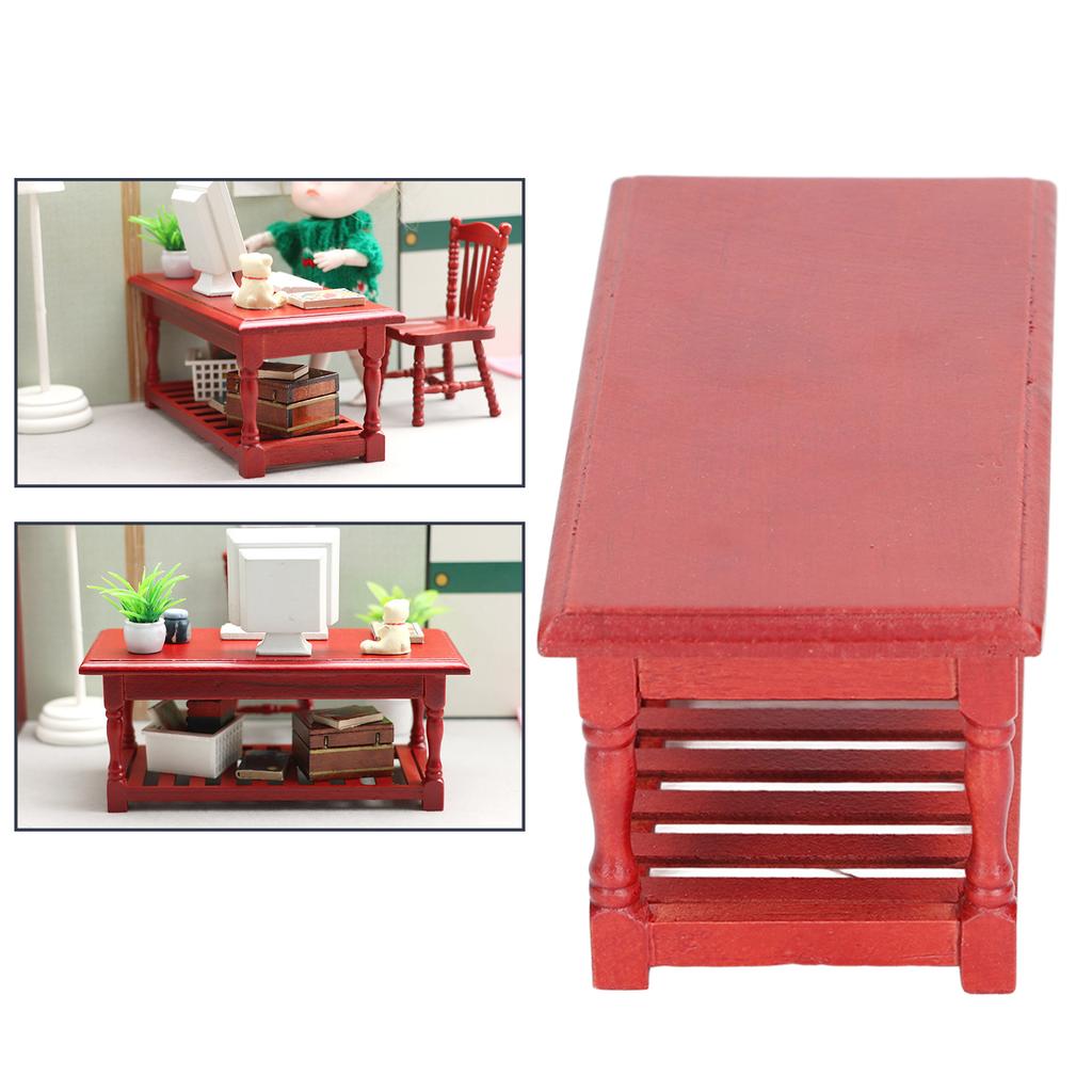 1:12 Dollhouse Miniature Coffee Table Simulation Decoration Accessories Mini Dollhouse Furniture Mahogany Color