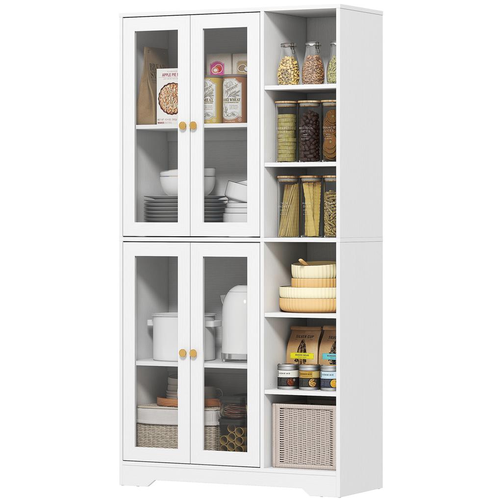 Multi-Storage Kitchen Cabinet, with Glass Doors - White Wood-Effect