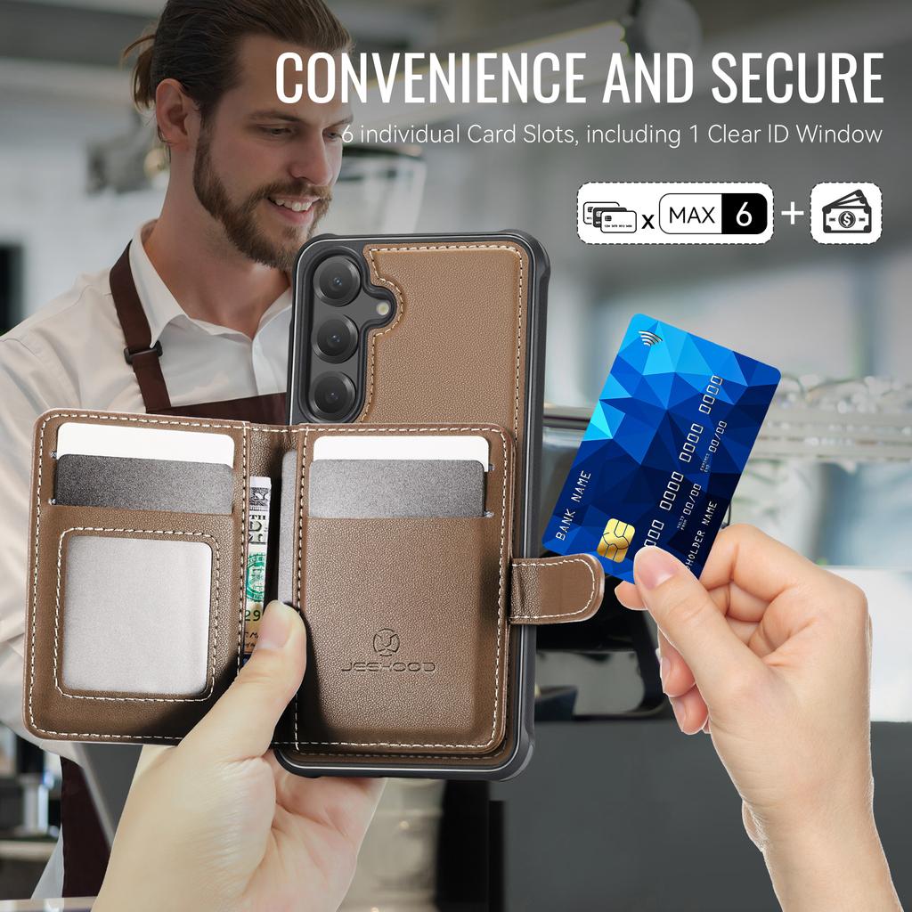 For Samsung Galaxy S26+ Magnetic Case JEEHOOD J09 RFID Blocking Card Holder Leather Back Phone Cover