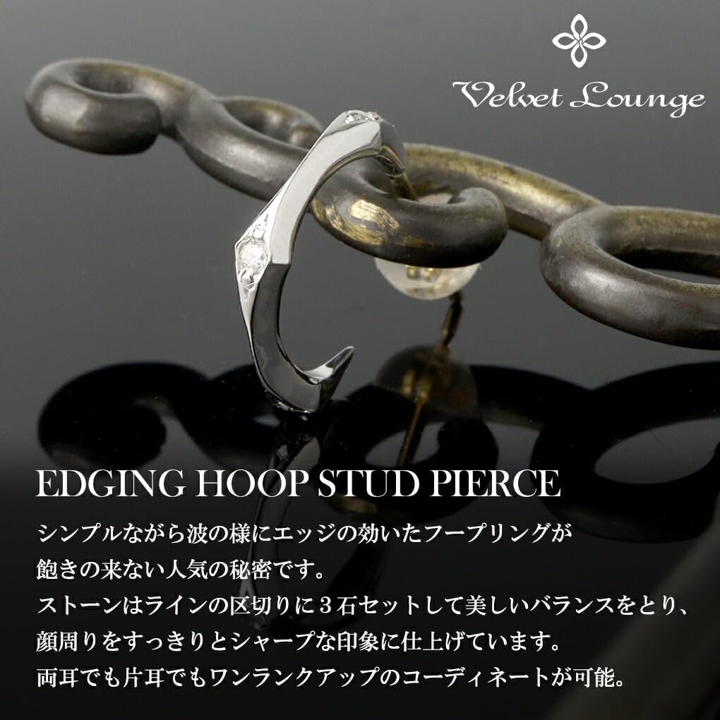 [Shinjuku Gin no Kura] Orecchini a Cerchio Bordo Velluto, Singolo Orecchio, Mezzo Cerchio, Argento Sterling 925 con Zirconia