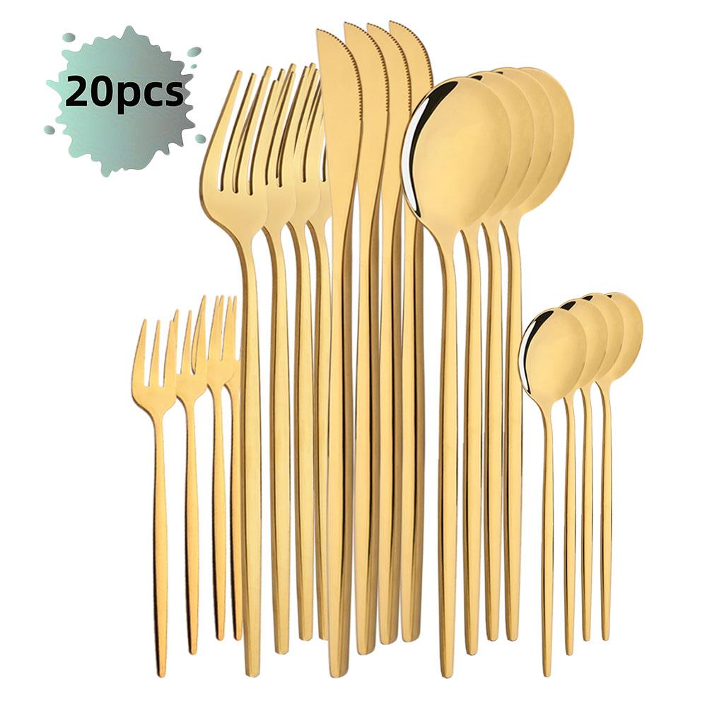 20Pcs/Set Silver Cutlery Set Stainless Steel Tableware Knife Cake Fork Spoon Dinnerware Set Kitchen Flatware Silverware