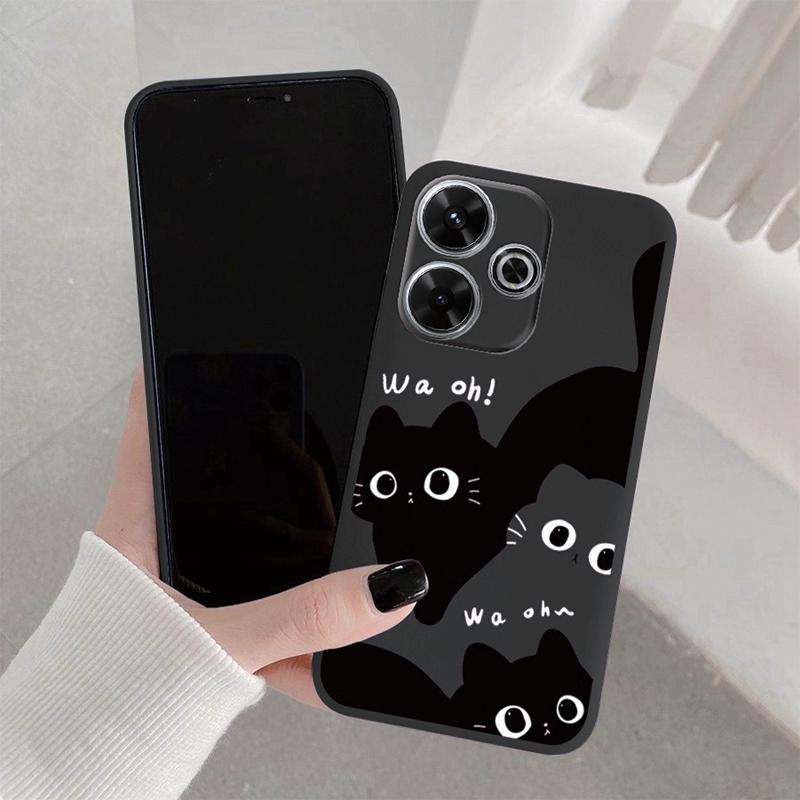 

М який силіконовий чохол Black Cat для Samsung A55 M35 S24 Xiaomi Redmi Note 13 Pro 13C 14 Poco C65 iPhone Huawei Honor 200 Realme Camera Протиударний чохол Redmi 14C 4G чорний