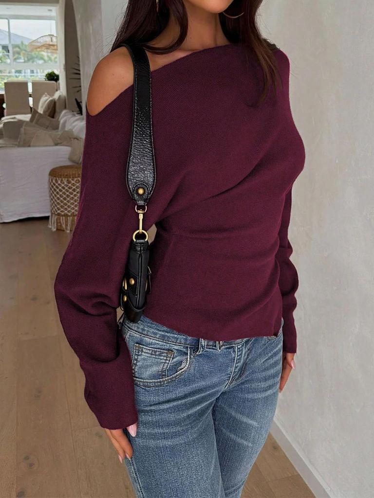 Women's Casual Wool Sweater - Solid Color, Long Sleeve, European American Style, 2026 Spring/Summer Collection