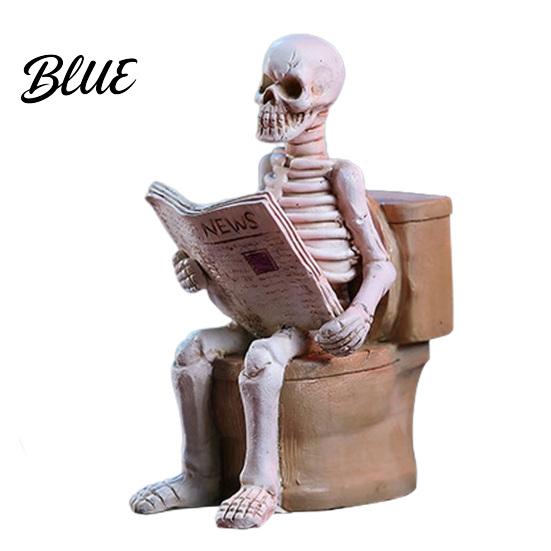 Quirky Gift for Friends Skeleton Sitting on Toilet Resin Figurine Realistic Skull Tabletop Spooky Photography Setting Prop Ornament Creative