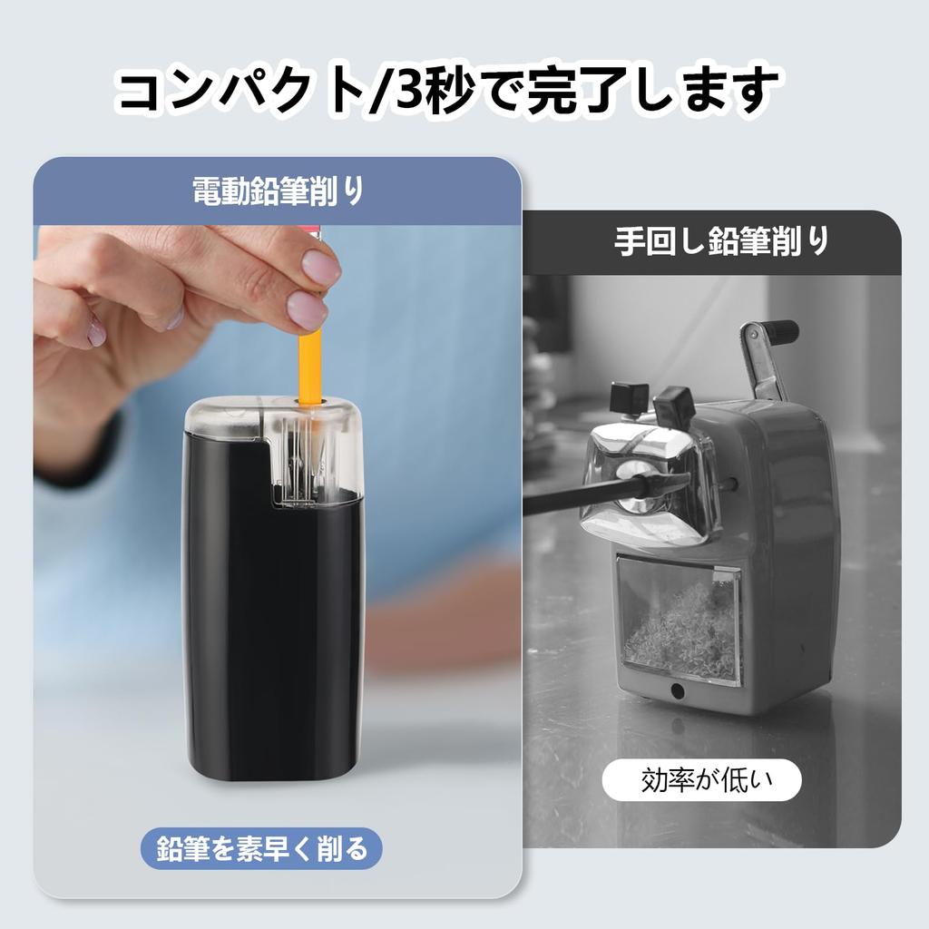 TYS Mini Sacapuntas Eléctrico y Fácil de Usar, Funciona con Batería, Compacto, Tamaño de Bolsillo, Ligero, Portátil, (Negro)