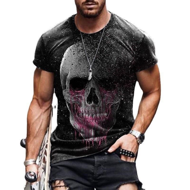 Skull Print 3D Digital Print Summer Casual Round Neck Youth 3D T-shirt