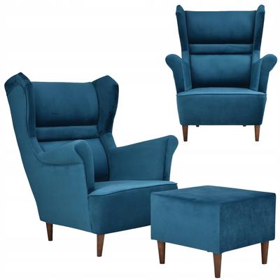 Zoja Wing Chair with Footrest Scandinavian Turquoise with Pouf