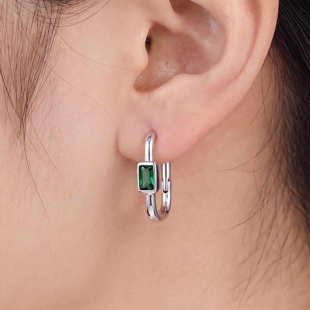 Elegant Classic Emerald & Diamond Square Earrings: S925 Sterling Silver for Women