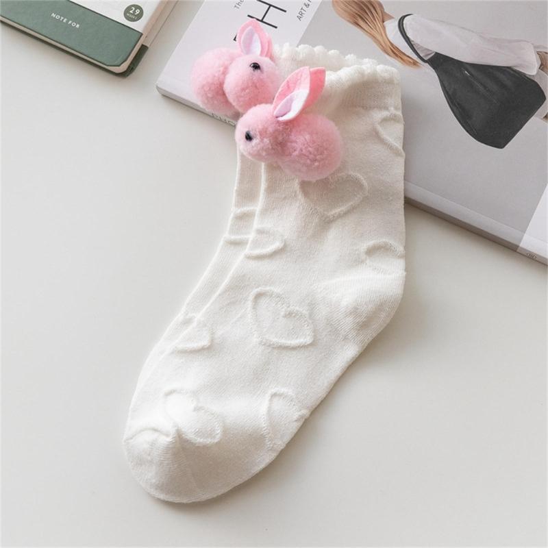 Women Calf Socks Ruffle Crew Socks Cotton Bootie Socks Lolitas Loose Socks Cute Rabbit Ankle Socks JK Middle Tube Socks
